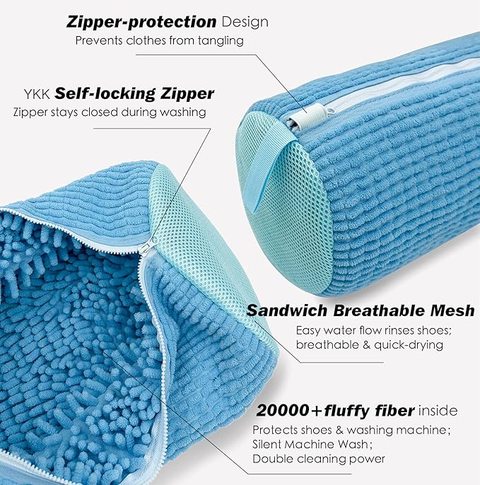 Shoe Washing Machine Bag,Laundry Shoe Bag for Washer and Dryer,Reusable Shoe Cleaning Bag for Sneakers,Tennis Shoes,With Self-locking Zipper, Microfiber Inside,Include Shoe Bag (Pro Blue - 2 Pack)
