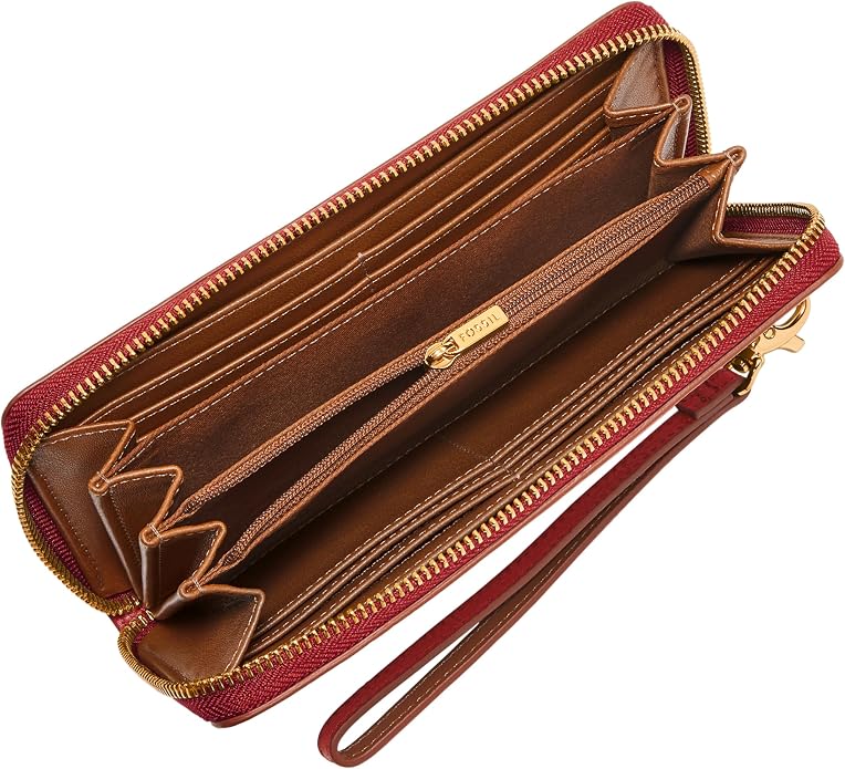Fossil Women's Logan Leather RFID-Blocking Zip Around Clutch Wallet with Wristlet Strap for Women