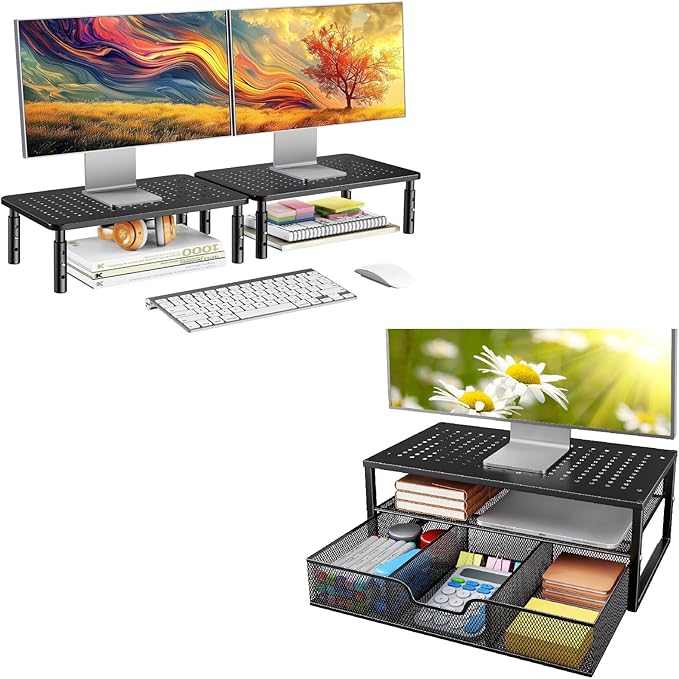 HUANUO 2 Pack Monitor Stand for Desk, 2-Tier Metal Monitor Stand Riser
