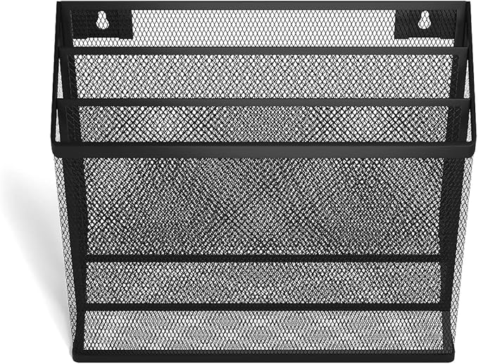 TRU RED Wire Mesh File Organizer, 3‑Compartment, Matte Black – Vertical Desktop Sorter for Files, Folders & Mail