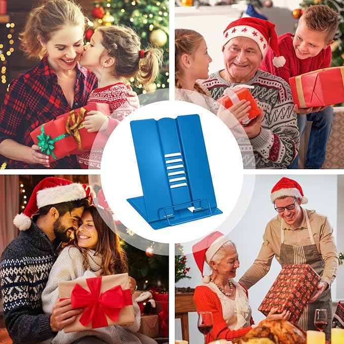 Large Book Stand Metal Reading Rest Book Holder Adjustable Document Cookbook Holder Portable Bookstands for Textbooks/Music Books/Recipe/Mobile Phone/Tablet(Deep Blue)
