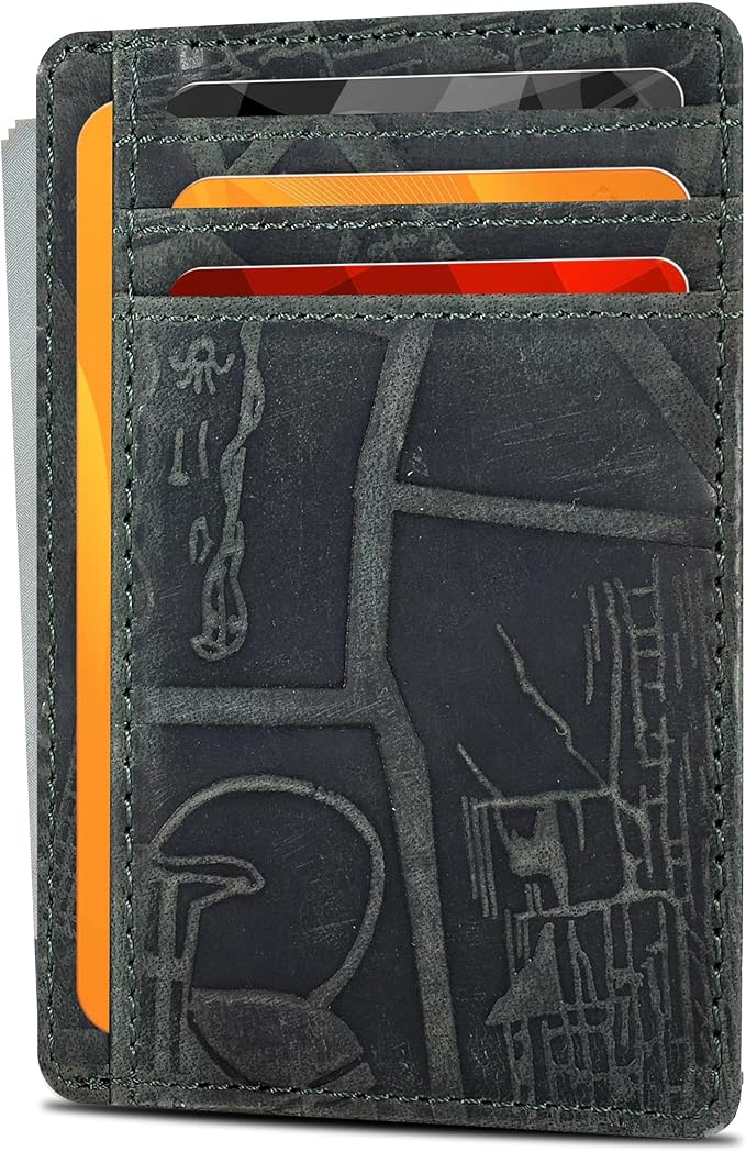 Oak Leathers Leather Slim Minimalist Wallet for Men & Women RFID Front Pocket Leather Card Holder Wallets (Egyptian Green)
