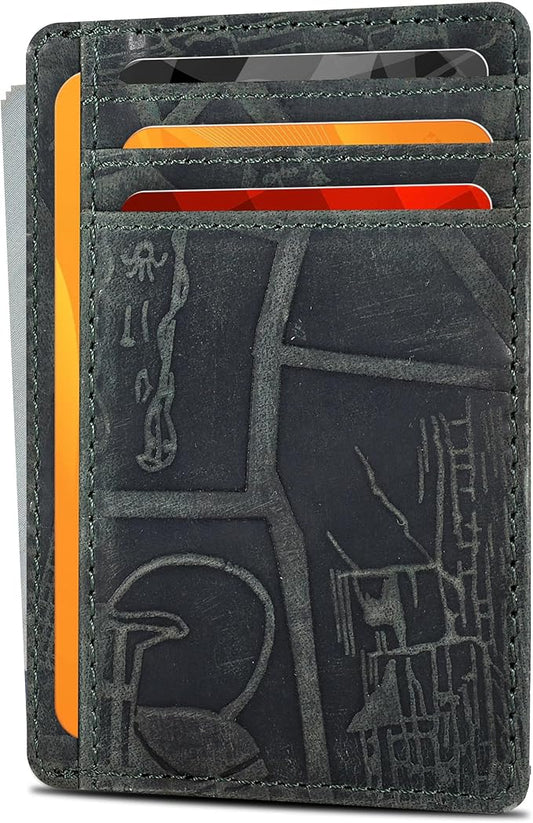 Oak Leathers Leather Slim Minimalist Wallet for Men & Women RFID Front Pocket Leather Card Holder Wallets (Egyptian Green)