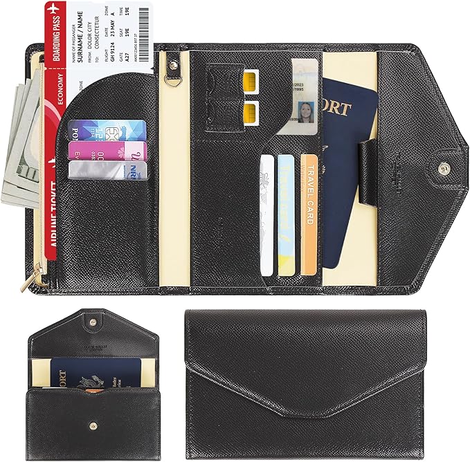 ZOPPEN Mulit-purpose Rfid Blocking Passport Holder Travel Wallet (Ver.4) Passport and Vaccine Card Holder ComboTri-fold Document Organizer Travel Essentials
