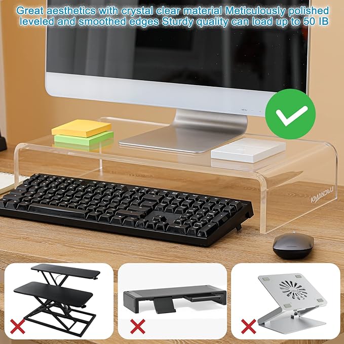 Premium Acrylic Monitor Stand, Extra-Wide Clear Computer Riser 20"x10"x4" ??Laptop Stand, Desktop Organizer for Office & Home, TV, Printer, iMac, Laptop ??Bonus Acrylic Phone Holder