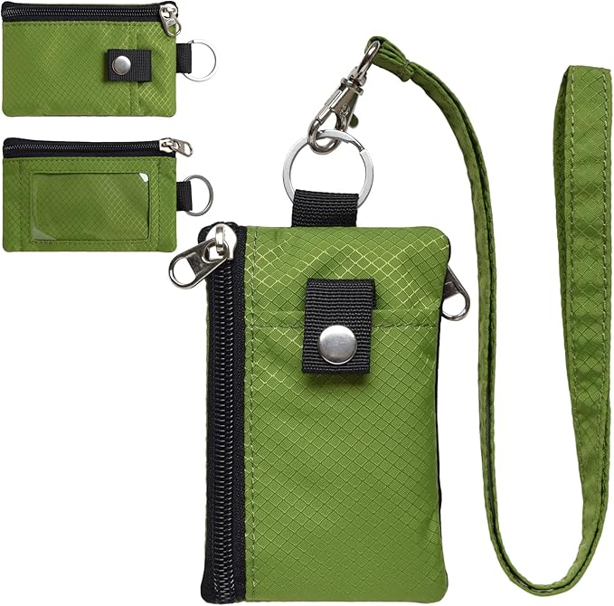 CHENSPRX Minimalist RFID Blocking Small Wallet with ID Window,WaterResistant Zip Id Case Wallet with Lanyard Keychain for Cards,Cash,Travel,Women,Men