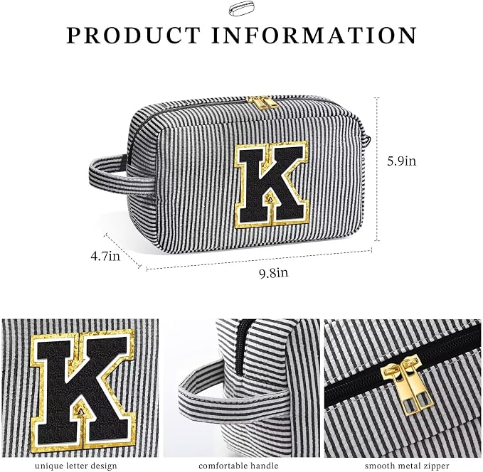 YOOLIFE Initial Makeup Bag for Women - Monogram Cute Makeup Bag Cosmetic Case Toiletry Pouch for Women Her Best Friend Sister Teacher, Personalized Birthday Gifts for Women, Black H