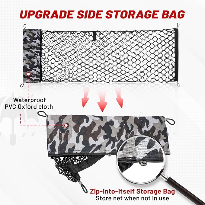 RED WOLF Truck Bed Cargo Net with Storage Bag Fit for GMC Sierra/Chevy Silverado/Ford F-150, Universal Envelope Style Pickup Truck Elastic Organizer Net Groceries Storage Netting