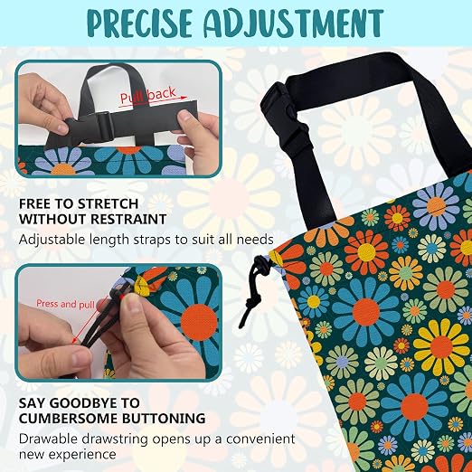Car Garbage Bag Vintage Groovy 70s Floral Drawstring Car Trash Bag Hanging for Back Seat with Adjustable Buckle Canvas Vehicle Trash Can Easy-to-Install