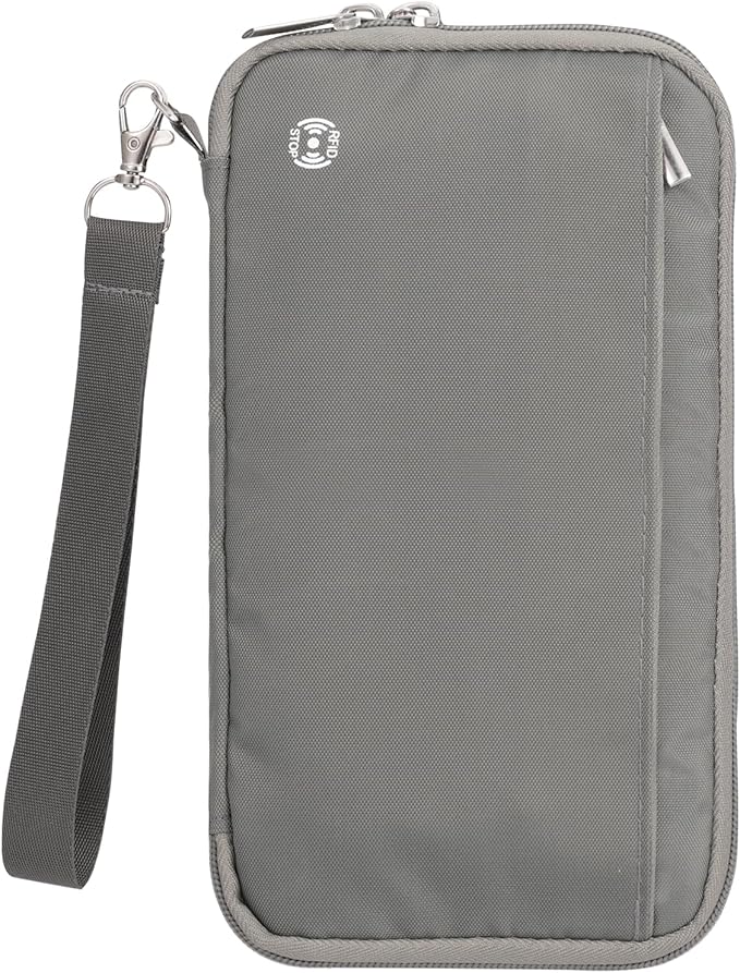 WALNEW Passport Holder Travel Family for 10, RFID-Blocking Wallet and Document Organizer Passports with Zipper, for Cards, Boarding Passes, Money, Tickets, Travel Essentials, Gray