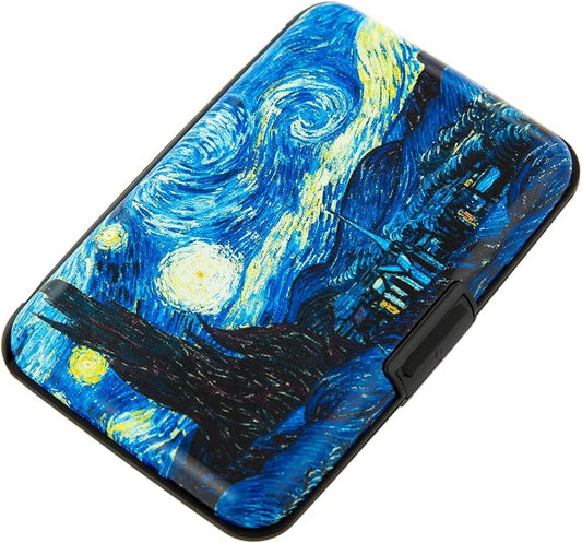 Credit Card Holder for Women Men RFID Blocking Metal Wallet Slim Business Aluminum ID Hard Case (van Gogh The Starry Night)