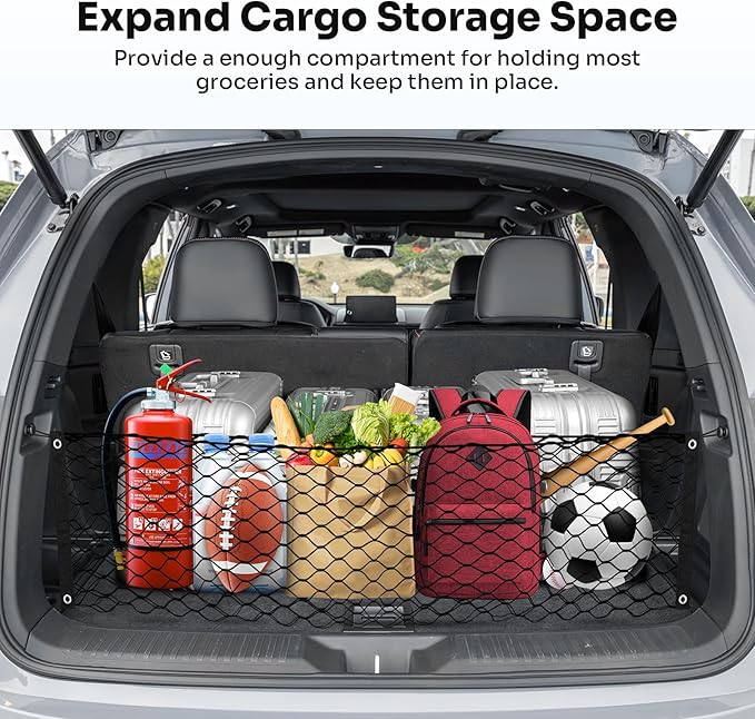 Canvcle Trunk Cargo Net for 2023-2025 2026 Honda Pilot Accessories Envelope Style Mesh Trunk Net Organizer and Storage Stretchable Adjustable Elastic Nylon Rear Cargo Netting with Hooks