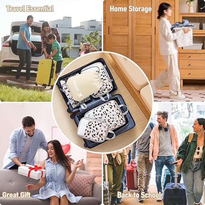 5 Set Packing Cubes For Travel Essentials, Luggage Packing Organization Cubes Suitcase Organizer Bags Set (Leopard)