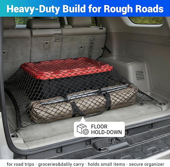 Trunk Cargo Net Fits for 2010-2024 Toyota 4Runner Trunk Organizer Floor Flat String Bag Cargo Storage Pocket Compatible with 4Runner 5-Seat 2nd Row Accessories Elastic Stretchable Net