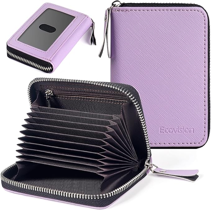 EcoVision Credit Card Holder RFID Card Case Wallet, Small Accordion Zipper Card Case Holder, Card Organizer Case for Women Men
