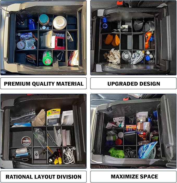RUNROAD Center Console Organizer Dividers Compatible with Ford F150 2015-2020 (Full Console with Bucket Seats ONLY) Accessories, Insert Tray Divider Armrest ABS Secondary Storage