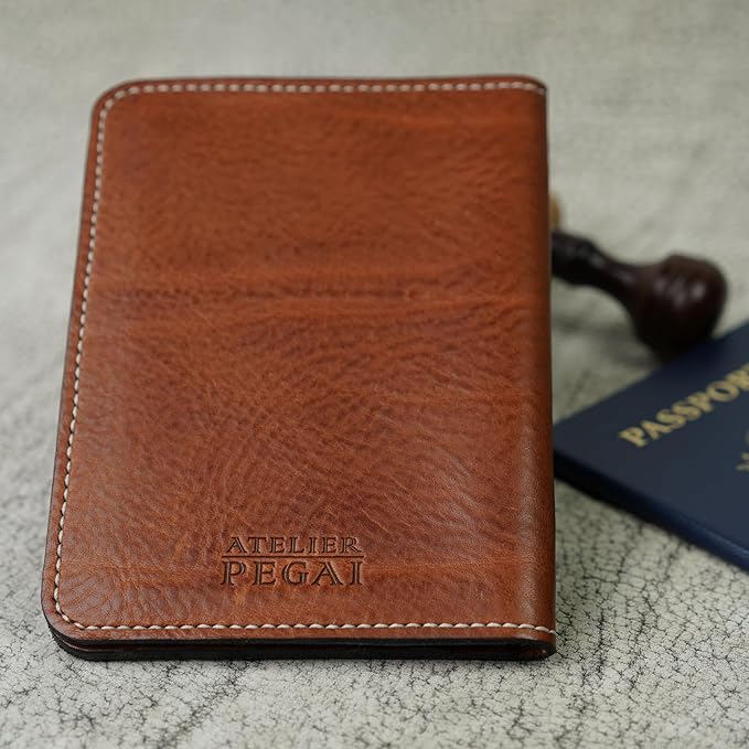 PEGAI Personalized Italian Leather, Passport Holder For Travel | Handmade Passport Wallet Cover Case | Travel Document Holder, Passport Cover for Men, Women, and Family | Pike (Missouri Dark Brown)