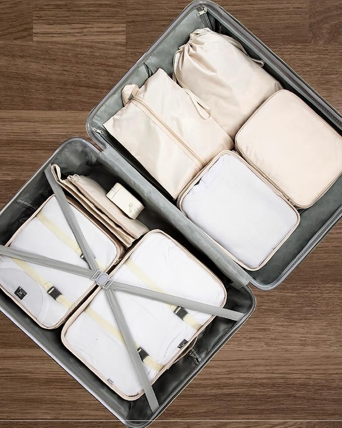 TRAILKICKER 9 Set Packing Cubes for Carry on Suitcase Travel Organizer Bags for Luggage Suitcase Organizer Bags Packing Cube Set for Packing Women Men (Beige)