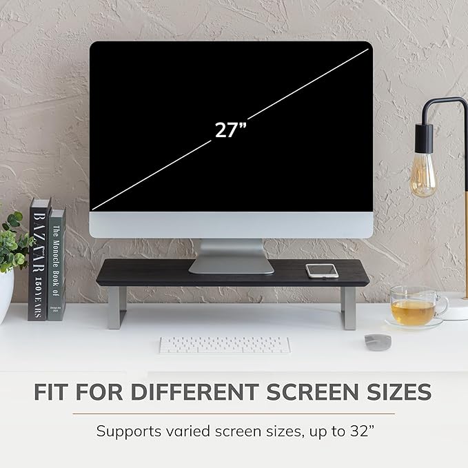 Anji Mountain Monitor Stand - Desktop Organizer & Laptop Riser, Ergonomic Monitor Riser, Space-Saving Monitor Stand for Desk, Durable Construction, Easy Assembly, Ideal for Home & Office,Black