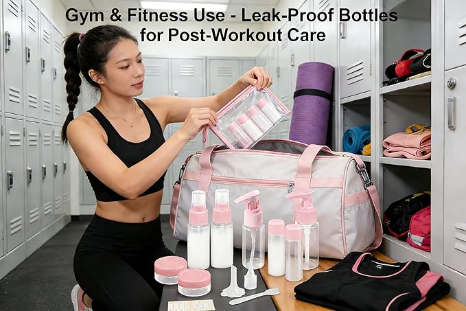 11-Pack Pink Travel Bottles Kit, TSA Approved Leak Proof Portable Toiletry Containers Set, Clear PET Flight Size Cosmetic Containers for Lotion, Shampoo, Cream, Soap