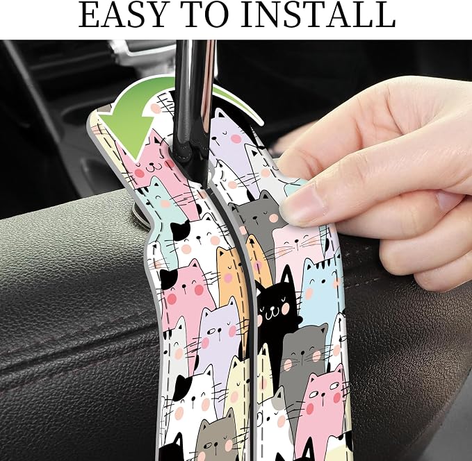 PU Leather Car Seat Hook, Storage Headrest Hanger, Cute Car Backseat Organizer, Car Hooks for Purses and Bags Multicolor Cat