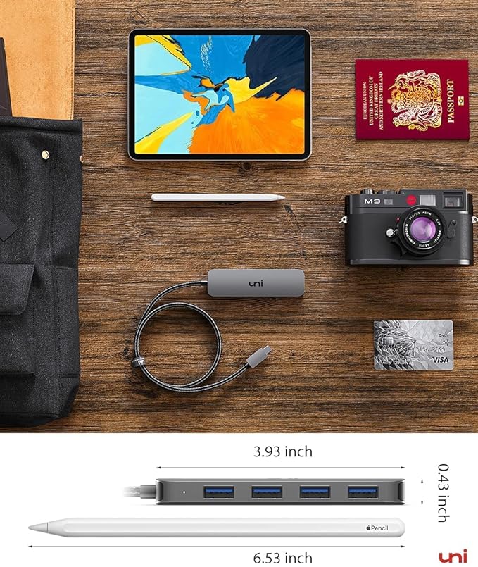 uni USB C to USB Hub 4 Ports, Aluminum USB Type C to USB Adapter with 4 USB 3.0 Ports, Thunderbolt 3 to Multiport USB 3.0 Hub Adapter for MacBook Pro/Air 2020/2019, iPad Pro, Dell, Chromebook and more