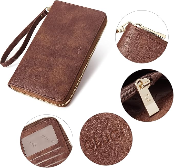 CLUCI Women Wallet Large PU Leather Wristlet Purse for Women RFID Blocking Zip Around Card Holder Ladies Travel Clutch | RFID, Bifold, Wristlet, Large