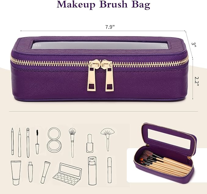 Pinkmik Makeup Brush Case Clear Travel Cosmetic & Toiletry Bag Slim Makeup Bag Purse Organizer Car Essential Bag for Women (D.Purple, SLIM)