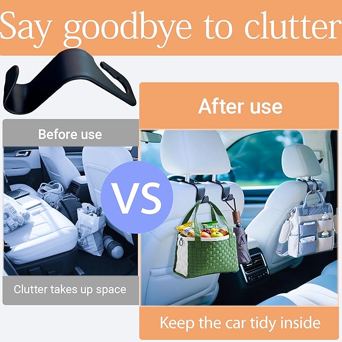 Car Seat Headrest Hook, Organizer Universal for Handbag/Purse/Gym Bag/Hat/Baby Gear/Groceries Car Accessories, Car Back Seat Headrest Hook (Black) (8)