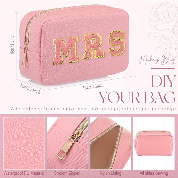 Sweetude 10 Pcs Makeup Bag Bulk for Women Preppy Gift PU Leather Cosmetic Bag Small Skincare Toiletry Pouch Wedding Travel Cosmetic Pouch for Bridesmaid Bride Mother Gift Favors (Pink)