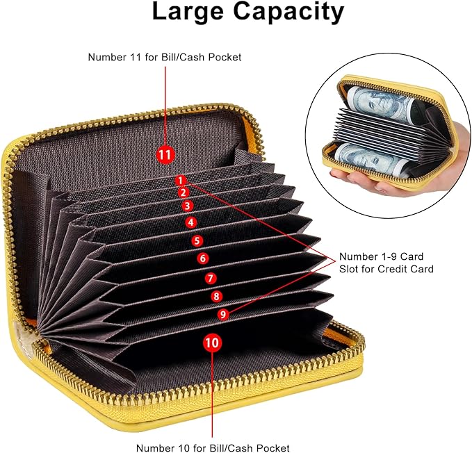 EcoVision Credit Card Holder RFID Card Case Wallet, Small Accordion Zipper Card Case Holder, Card Organizer Case for Women Men