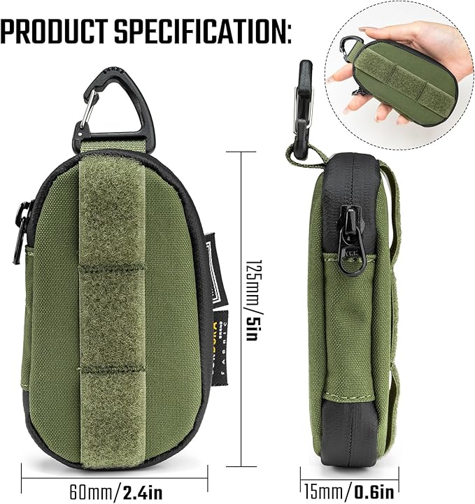 TACTICAL GEEK Storage A7 EDC Key Chain Case, Custom Carabiner, Mini Key Organizer, Portable Zippered Case for Daily Carry Green