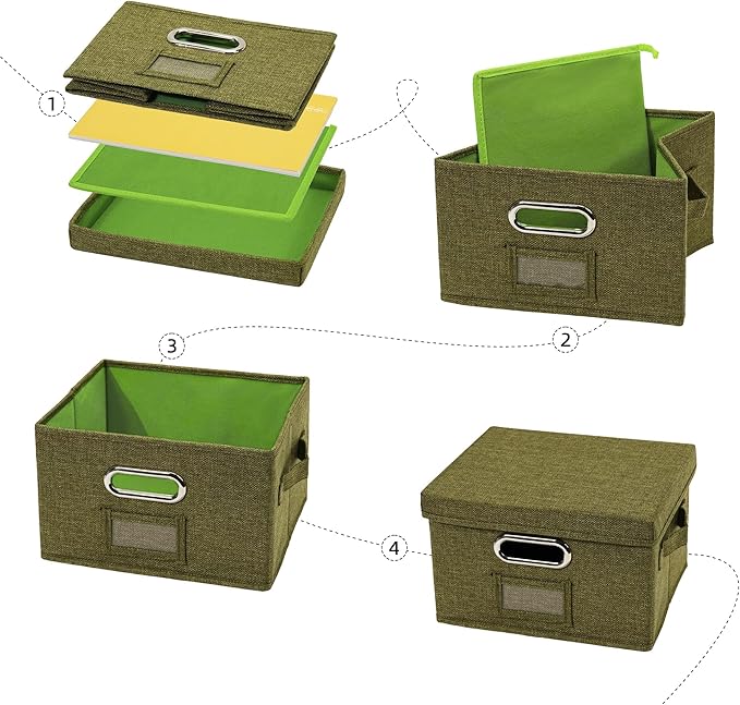 Greeting Card Organizer and Storage Box with 40 Pcs Adjustable Dividers, Storing Cards with 168 Pcs Labels Perfect for Storing Greeting Cards, Envelopes, Photos 2 Pack Olive Green