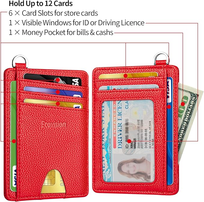 EcoVision Slim Minimalist Front Pocket Wallet, RFID Blocking Credit Card Holder Wallet with Detachable D-Shackle for Men Women