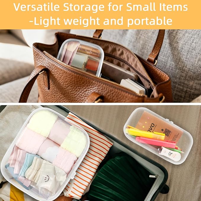 Clear Hard Shell Zipper Case,Clear Toy Storage Pouch,Waterproof Transparent Organizer Cosmetic Case for Travel, Office, Home (White, 3*M)