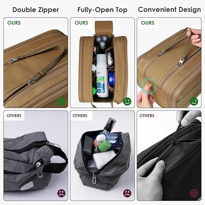 TACTICISM Toiletry Bag for Men - Extra Large Dry Wet Separate Travel Toiletry Bag, Tactical Molle Dopp Kit for Men, Water-Resistant Shaving Bag for Travel Camping Gym, Brown