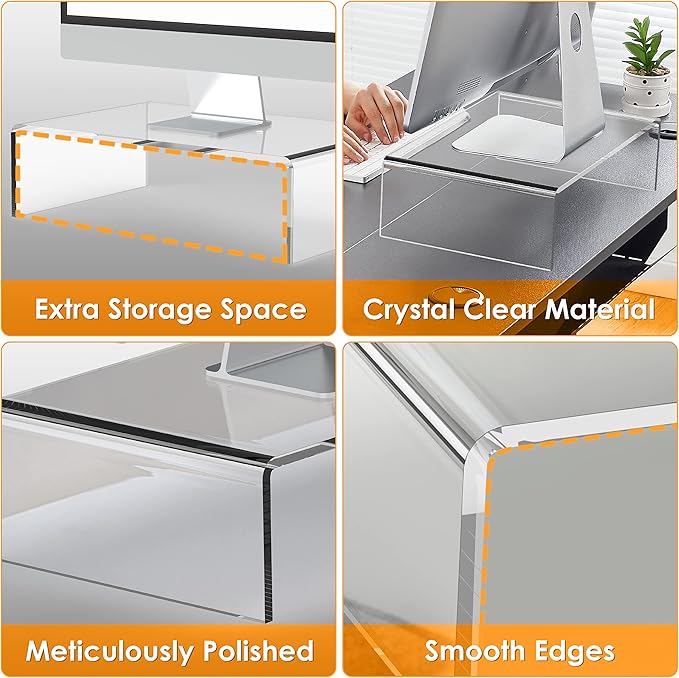 Acrylic Monitor Stand Riser Clear Computer Monitor Stand for Laptop PC Printer Computer Riser Acrylic Tray