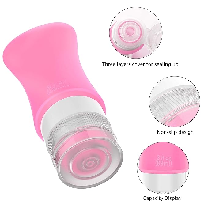 4 Pack Travel Bottles, 3oz Leak Proof Accessories Containers Size Toiletries,Travel Shampoo and Conditioner Bottles, Fun Outdoors 9 Pieces