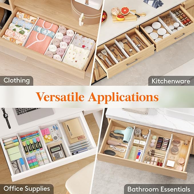 Lifewit 4" Tall 16 Pack Drawer Dividers, 27-42cm/10.5-16.5" Expandable Drawer Divider for Clothes, Adjustable Dresser Drawer Organizers, Drawers Separators for Dresser/Bathroom/Closet/Kitchen White