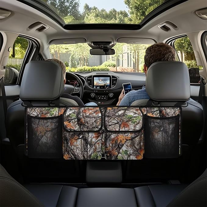 Hanging Car Trunk Organizer Collapsible Car Back Seat Storage Bag Tree Branches and Vines Print Auto Cargo Bags with 4 Large Pockets Universal Automotive Interior Accessories