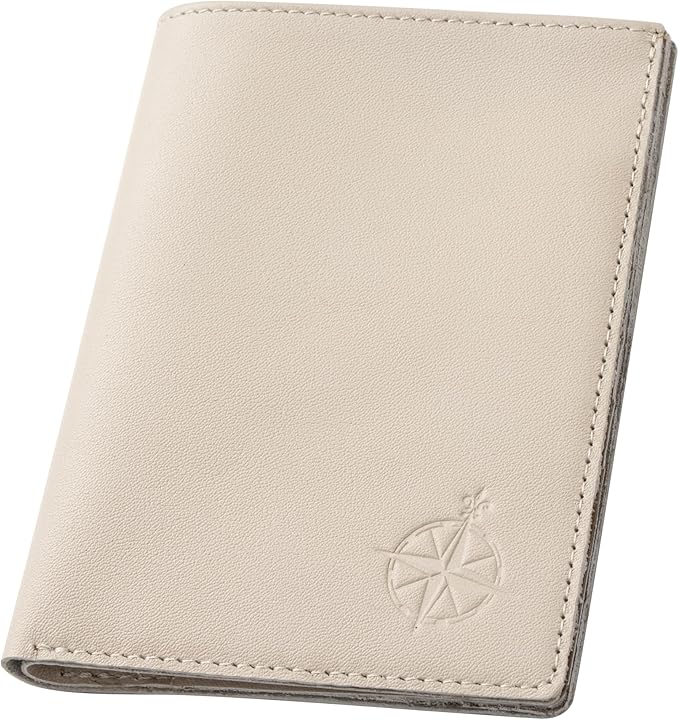WANDERINGS Leather Passport Holder for Travel – RFID Blocking Passport Wallet & Cover for Men and Women – Slim Travel Wallet Case with Card Slots – Genuine Full Grain Leather – 5.5" x 4" - Oat Color