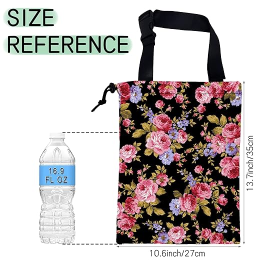 Pink Roses Car Garbage Bag,Hibiscus Waterproof Small Car Trash Bag Hanging Back of Seat,Drawstring Hanging Car Trash Bag with Adjustable Buckle for Car Accessories