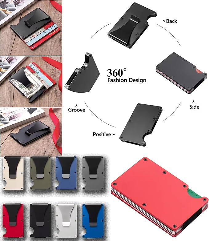 EDGE Metal Wallet for Men - Minimalist Slim Wallet - RFID Blocking Card Holder Money Clip, Smart Wallet - Aluminum Credit Card Hold Clip Red