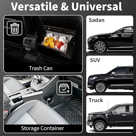 Premium Car Trash Can with Magnetic Lid, Waterproof Leakproof PU Leather Vehicle Garbage Bin, Foldable Hanging Auto Trash Bag for Seat Back Pocket, Fits Cars SUVs Trucks, Includes 2 Rolls Trash Bags