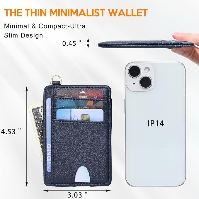 Badiya Credit Card Holder Slim Minimalist Wallet, Front Pocket Purse RFID Blocking Wallet Compact Card Case with ID Window for Women & Men