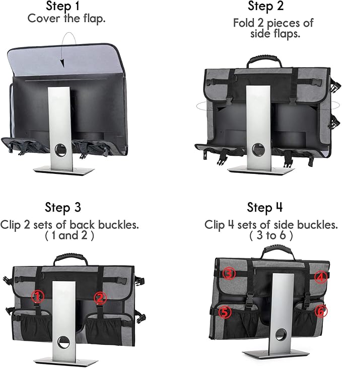 CURMIO 24 Inch Monitor Carrying Case, Universal 24" Computer Monitor Bag with Rubber Handle and Pockets, Gray (Patented Pending)