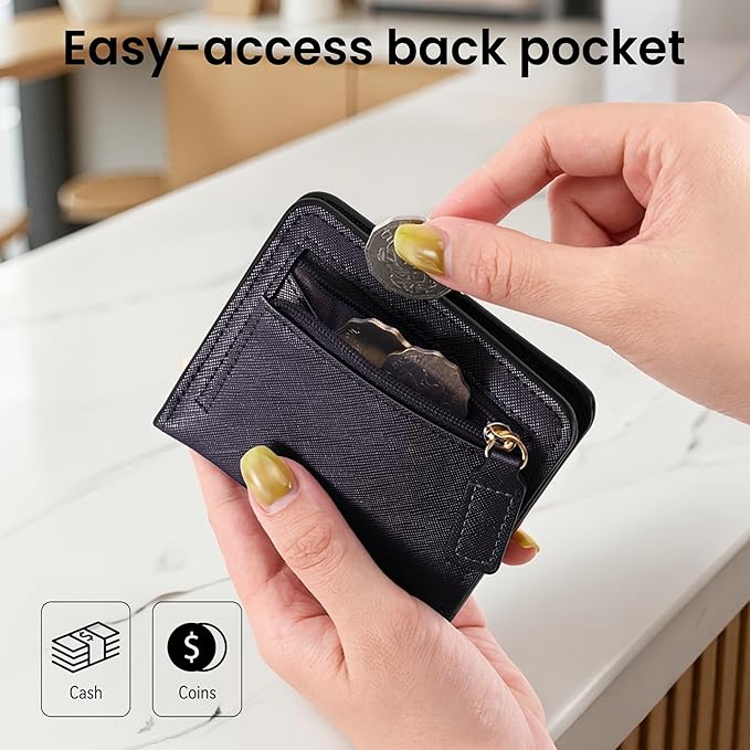 Toughergun Women’s Small Slim Leather Wallet with RFID Protection, Compact Bifold Mini Purse with Clear ID Window
