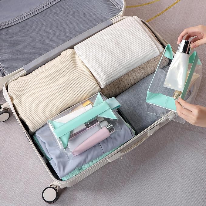 Clear Toiletry Bag with Magnetic Closure, 0.7mm Thick Structured TPU Travel Organizer, Transparent Cosmetic Bag for Toiletries, Makeup and Daily Essentials with Modern Color Trim(Sage Green Trim)