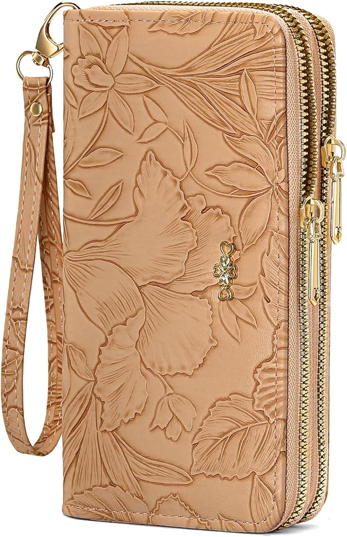RNIEGA Wallet for Women Clutch Double Zip Around Credit Card Holder Leather Women's Wallet Large Capacity