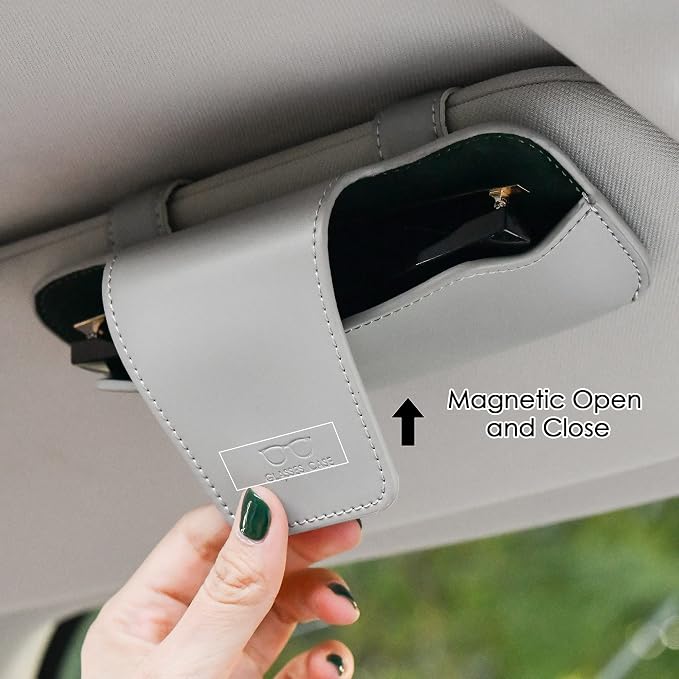 Sunglass Holder for Car Visor, Car Sunglasses Holder Leather, Eyeglasses Holder Glasses Storage Case Visor Accessories